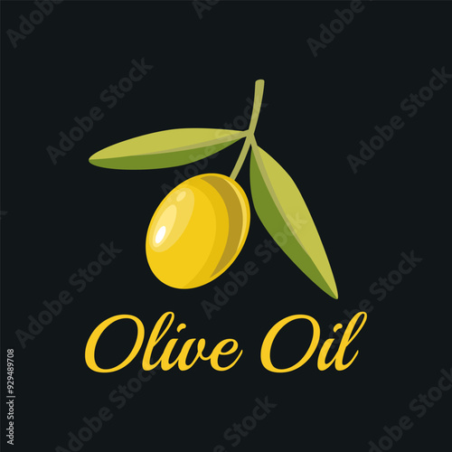 Flat Vector Green Olives. Olive Berries on a Branch. Hand Drawn Olive Tree Berry Clipart. Olive Oil Logo Design Template for Olive Oil Products, Packaging, Food Concept
