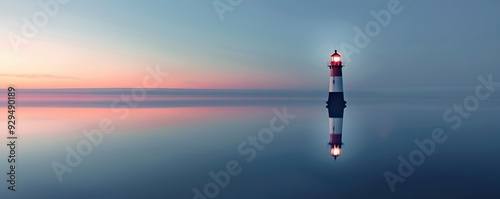 A Lighthouse Stands Alone in a Calm Sea at Sunset