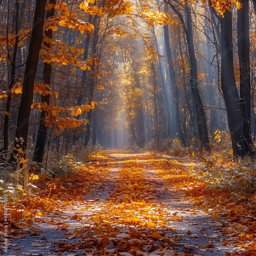 Forest Path in Autumn with Golden Leaves Forest Path in Autumn with Golden Leaves