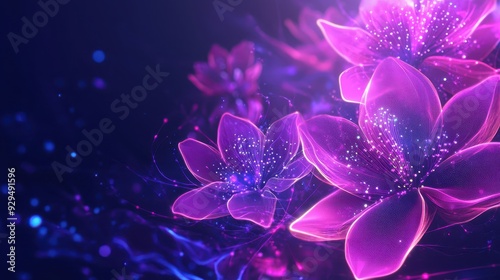 A vibrant digital illustration of glowing flowers in a mystical environment.