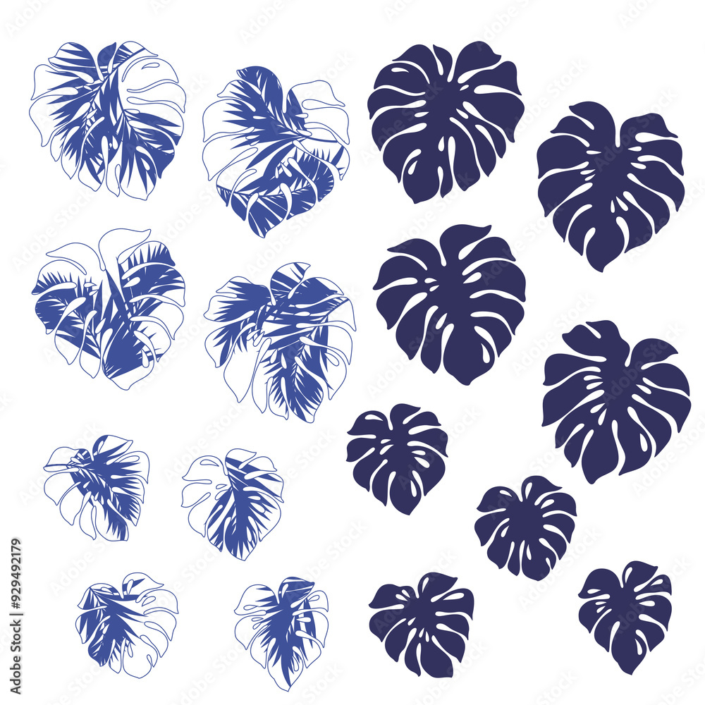 Abstract design of monstera in the rainforest, Abstract design of monstera in the rainforest,