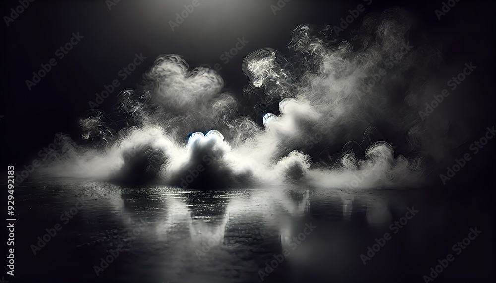 A dark, enigmatic scene featuring a thick, swirling mist rising from the ground, with delicate tendrils of smoke twisting and blending into the blac A dark, enigmatic scene featuring a thick, swirling mist rising from the ground, with delicate tendrils of smoke twisting and blending into the blac