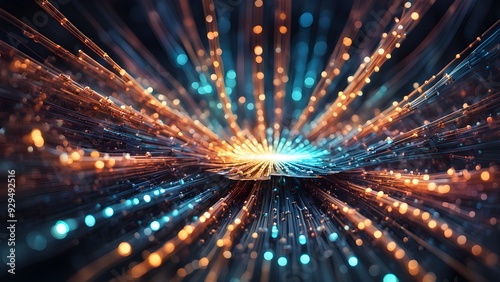 A colorful, abstract image with a bright orange and blue center