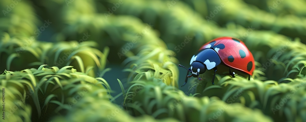 Ladybug Walking Through Lush Green Grass