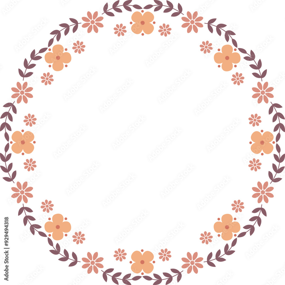 Obraz premium Cute floral elements pastel round border