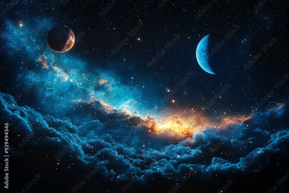 Space cosmic illustration with planets scene created with Generative AI Space cosmic illustration with planets scene created with Generative AI