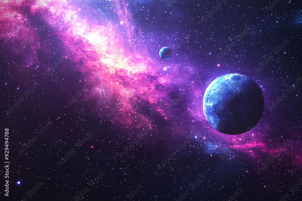 Space cosmic illustration with planets scene created with Generative AI Space cosmic illustration with planets scene created with Generative AI