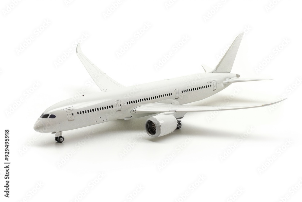 Model of a white airplane on a white surface Model of a white airplane on a white surface