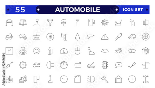 Automobile outline icon set. Shipping And Courier icon. Containing order tracking, delivery home, warehouse, truck, scooter, courier Sea Air, Date, Return Search Parcel and cargo icons.
