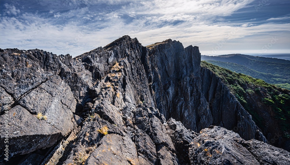 at the tip of a tall, steep black rock mountain, offering dramatic views from above. generatrive ai at the tip of a tall, steep black rock mountain, offering dramatic views from above. generatrive ai