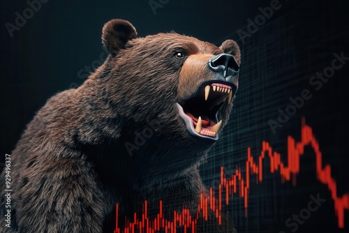 Bearish stock competition a fierce bear dominating a battlefield of declining stock charts and market volatility