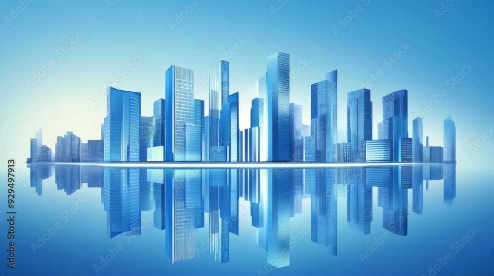 Modern skyscrapers of a smart city with a futuristic financial district, featuring a graphic perspective of buildings and reflections. Ideal for corporate and business brochure templates Modern skyscrapers of a smart city with a futuristic financial district, featuring a graphic perspective of buildings and reflections. Ideal for corporate and business brochure templates