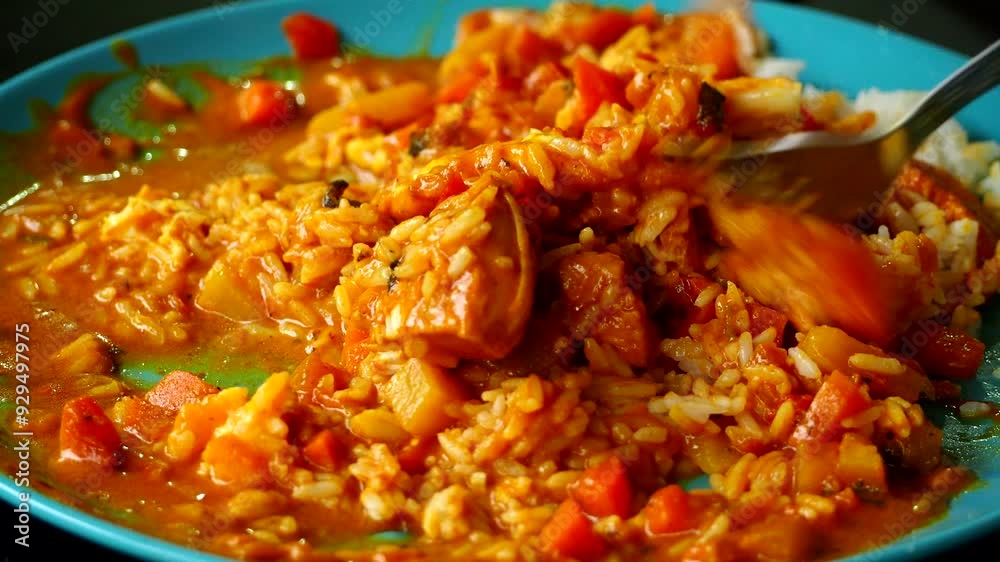 Man is eating chicken tikka masala with rice, in door Chiangmai Thailand. Man is eating chicken tikka masala with rice, in door Chiangmai Thailand.