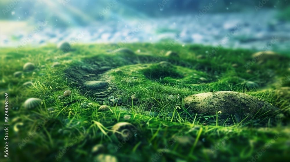A serene landscape featuring grass, stones, and a spiral pattern in a natural setting. A serene landscape featuring grass, stones, and a spiral pattern in a natural setting.