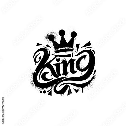 Adobe Illustrator Artwork, word KING with crown, graffiti art isolated on white background.