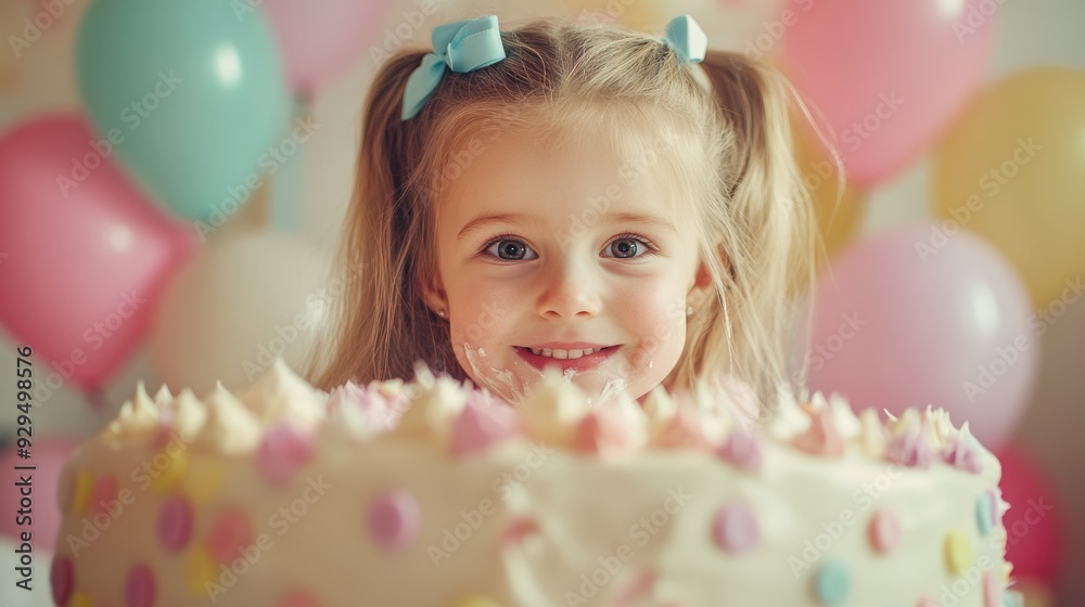 Cute little girl and birthday cake. Birthday celebration