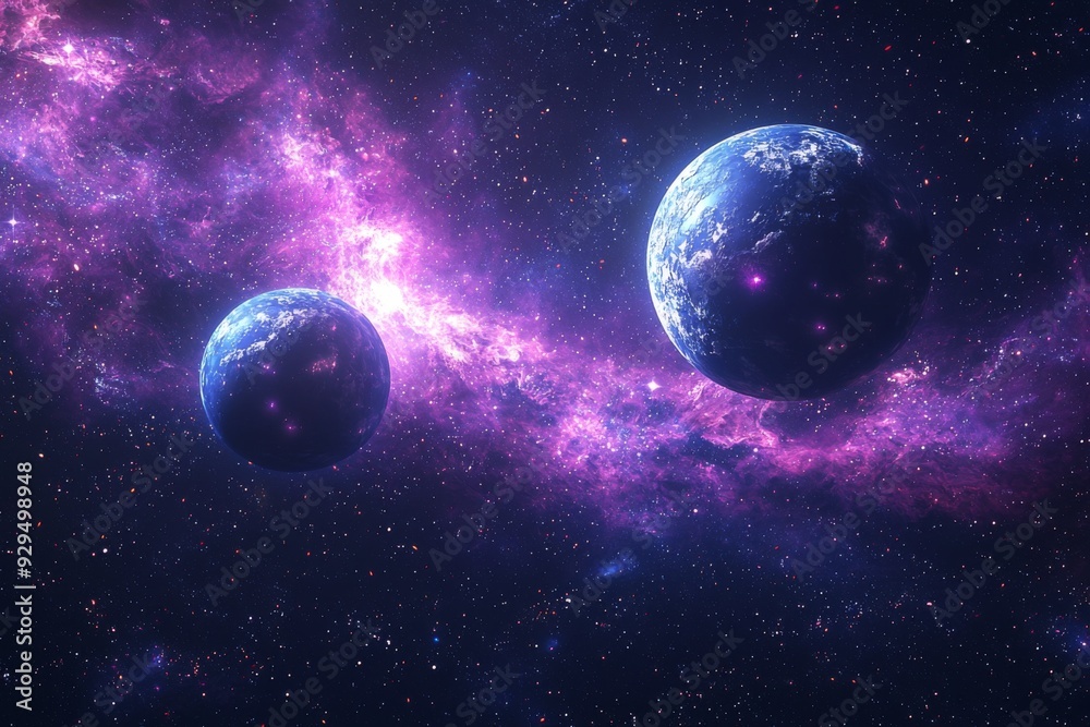 Obraz premium Space cosmic illustration with planets scene created with Generative AI