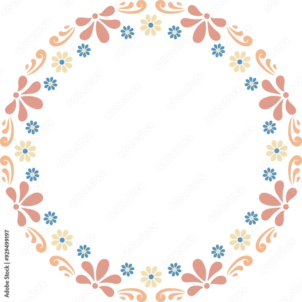 Scandinavian floral folk motifs round frame border Scandinavian floral folk motifs round frame border