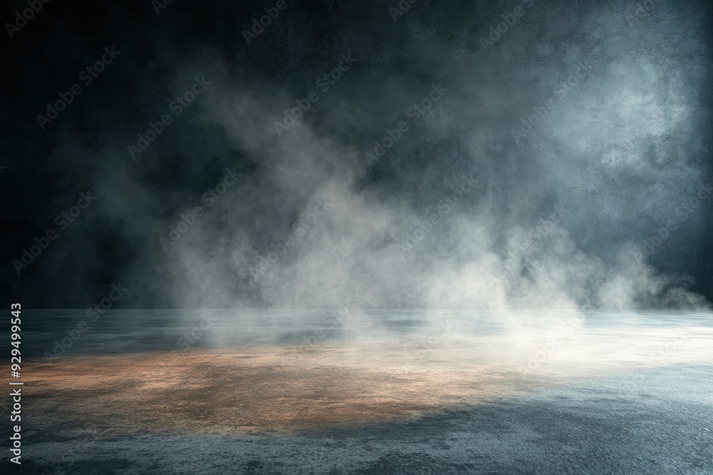Smoke On Cement Floor With Defocused Fog In Halloween Abstract Background , ai Smoke On Cement Floor With Defocused Fog In Halloween Abstract Background , ai