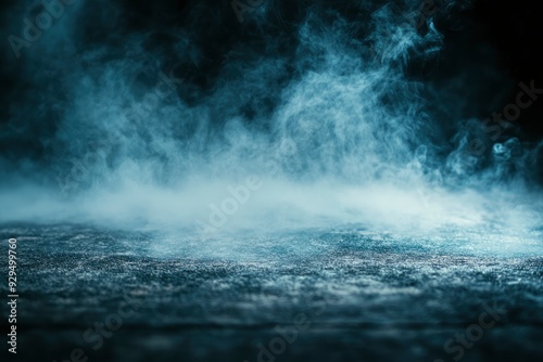 Smoke On Cement Floor With Defocused Fog In Halloween Abstract Background , ai