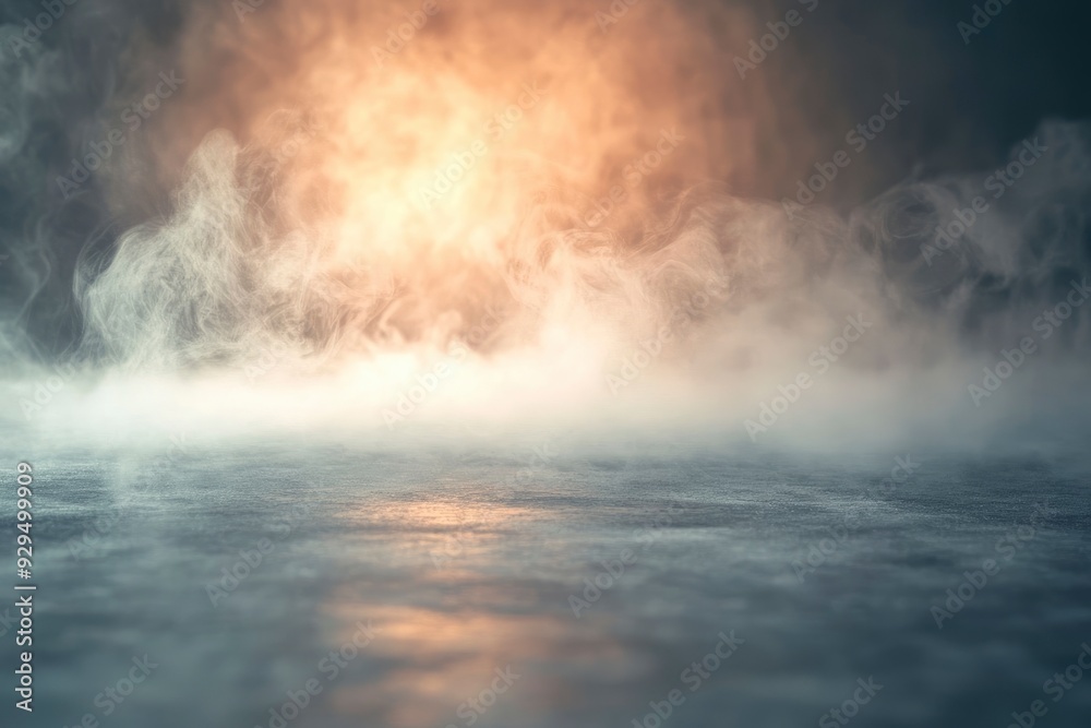 Fototapeta premium Smoke On Cement Floor With Defocused Fog In Halloween Abstract Background , ai