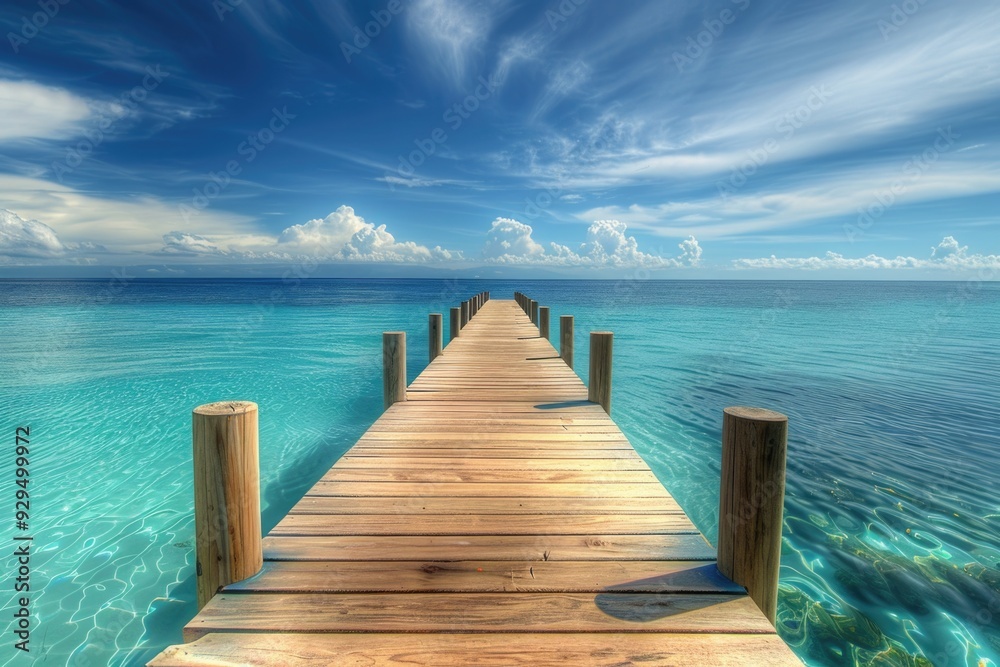 Obraz premium A wooden pier stretches out into the ocean