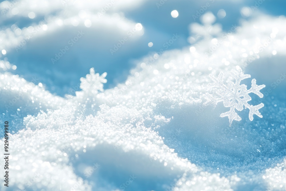 Snowflakes On Snow - Christmas And Winter Background - Natural Snowdrift Close Up With Abstract Light , ai Snowflakes On Snow - Christmas And Winter Background - Natural Snowdrift Close Up With Abstract Light , ai