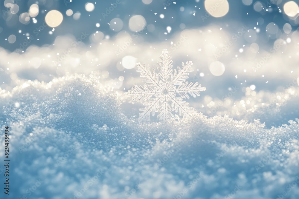 Snowflakes On Snow - Christmas And Winter Background - Natural Snowdrift Close Up With Abstract Light , ai Snowflakes On Snow - Christmas And Winter Background - Natural Snowdrift Close Up With Abstract Light , ai