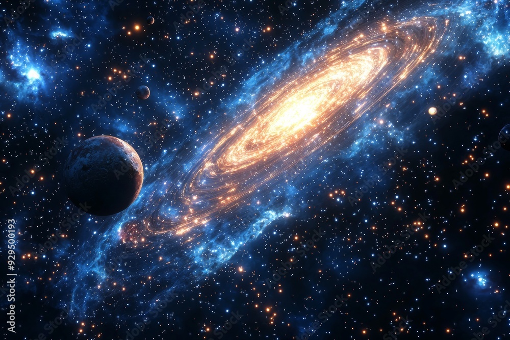 Obraz premium Space cosmic illustration with planets scene created with Generative AI