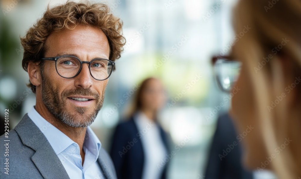 Confident Businessman in Formalwear Engaging in Conversation with Colleague