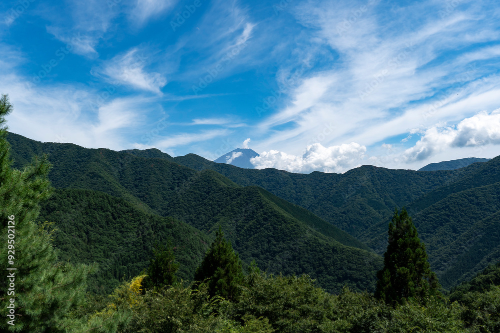 山梨県南巨摩郡身延町から望む夏の富士山 山梨県南巨摩郡身延町から望む夏の富士山