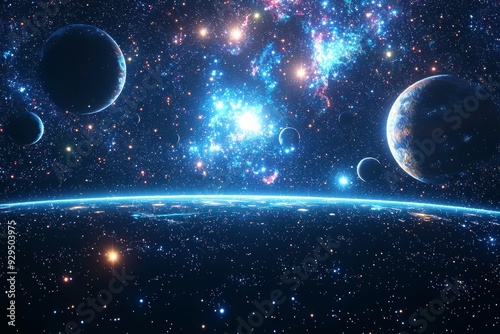 Space cosmic illustration with planets scene created with Generative AI