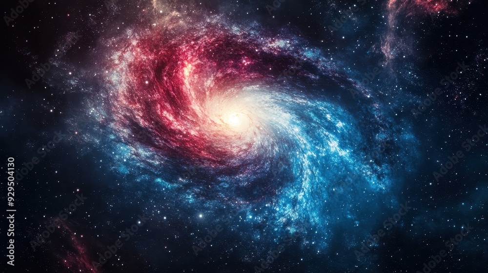 Obraz premium A vibrant spiral galaxy in deep space, showcasing cosmic colors and celestial beauty.