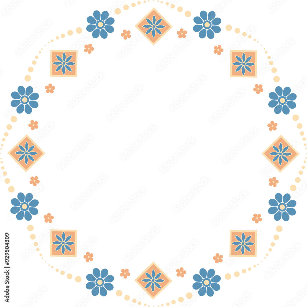 Folk floral round frame border. Isolated decoration Folk floral round frame border. Isolated decoration