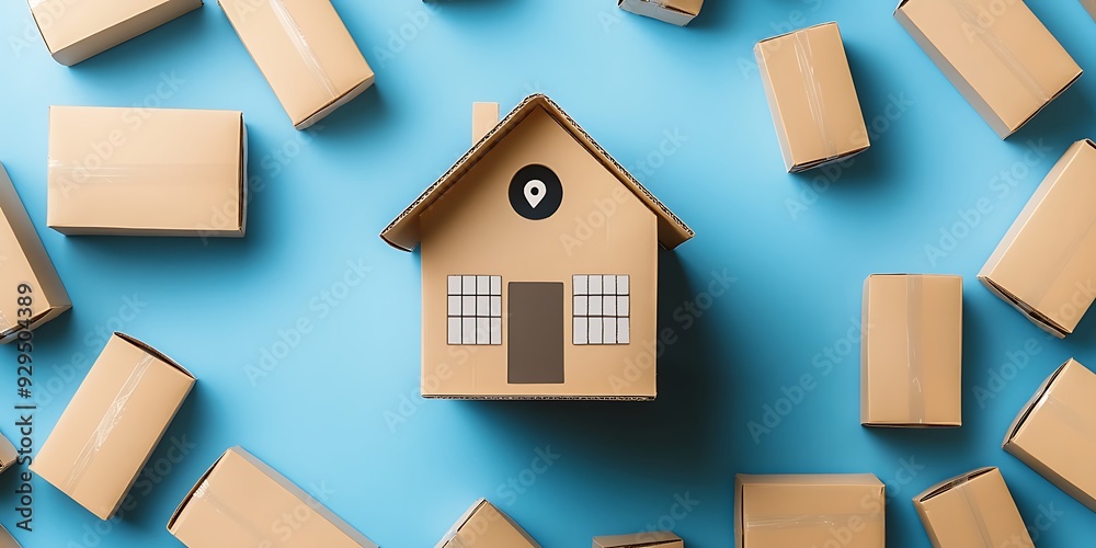 Boxes with a house. shipping delivery service concept Boxes with a house. shipping delivery service concept