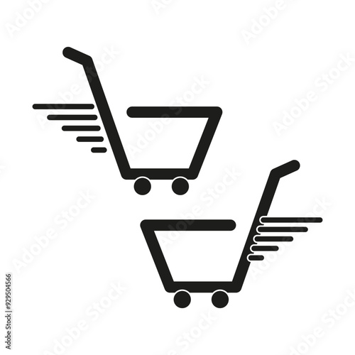 Shopping cart icons. Fast delivery symbol. Vector shopping carts. Black and white.