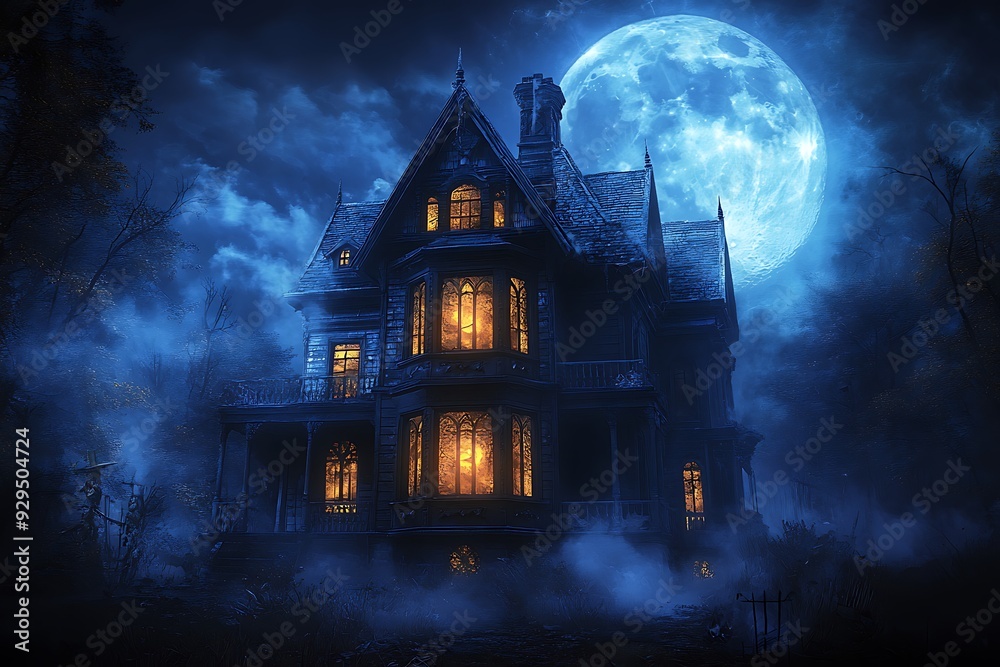 Illustration of halloween castle in full moon Illustration of halloween castle in full moon