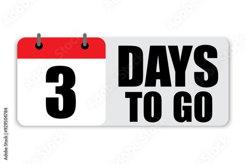 Countdown calendar illustration. Number three focus. Bold 3 days to go text. Light grey background.