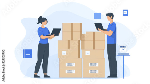 Wallpaper Mural Two people are standing in front of a stack of boxes, one of them is holding a laptop Torontodigital.ca