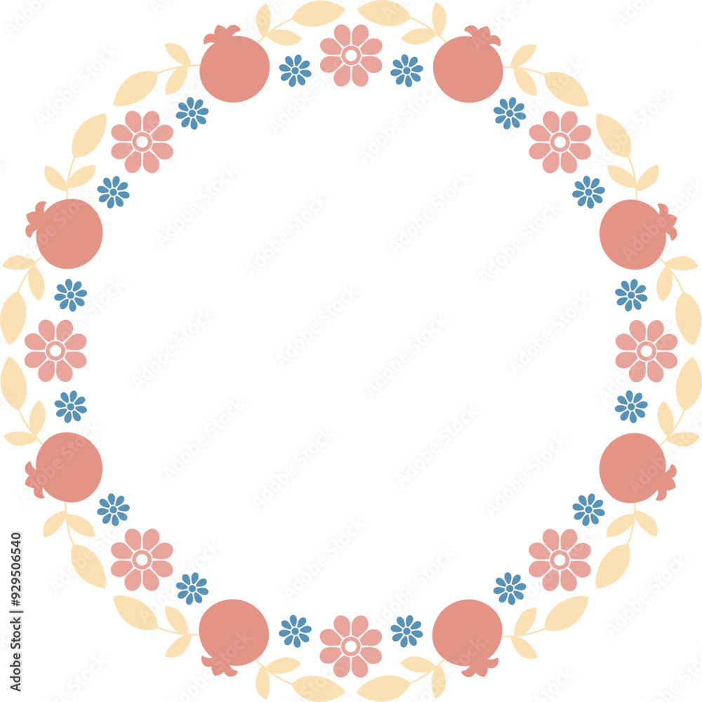 Pomegranates blossom round isolated frame border Pomegranates blossom round isolated frame border
