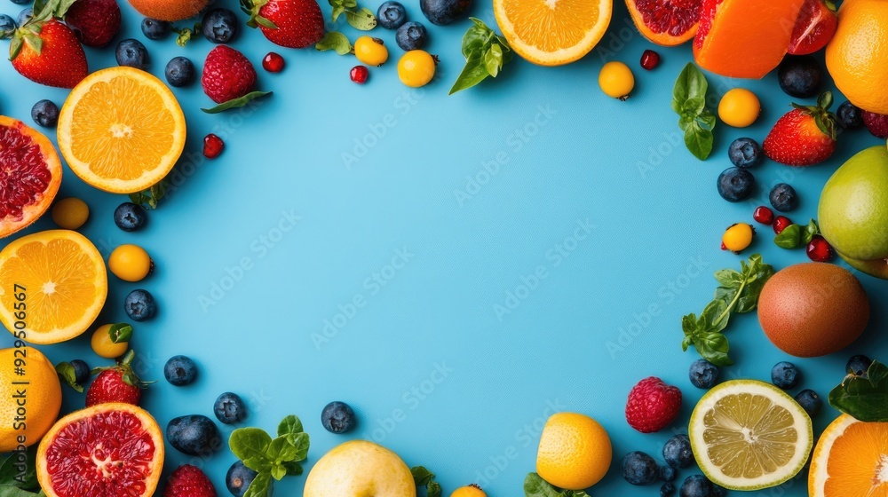 Healthy food art background with vibrant fruits and vegetables, leaving room for text. Healthy food art background with vibrant fruits and vegetables, leaving room for text.