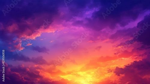 A vibrant sunset sky filled with colorful clouds, creating a serene and beautiful atmosphere.