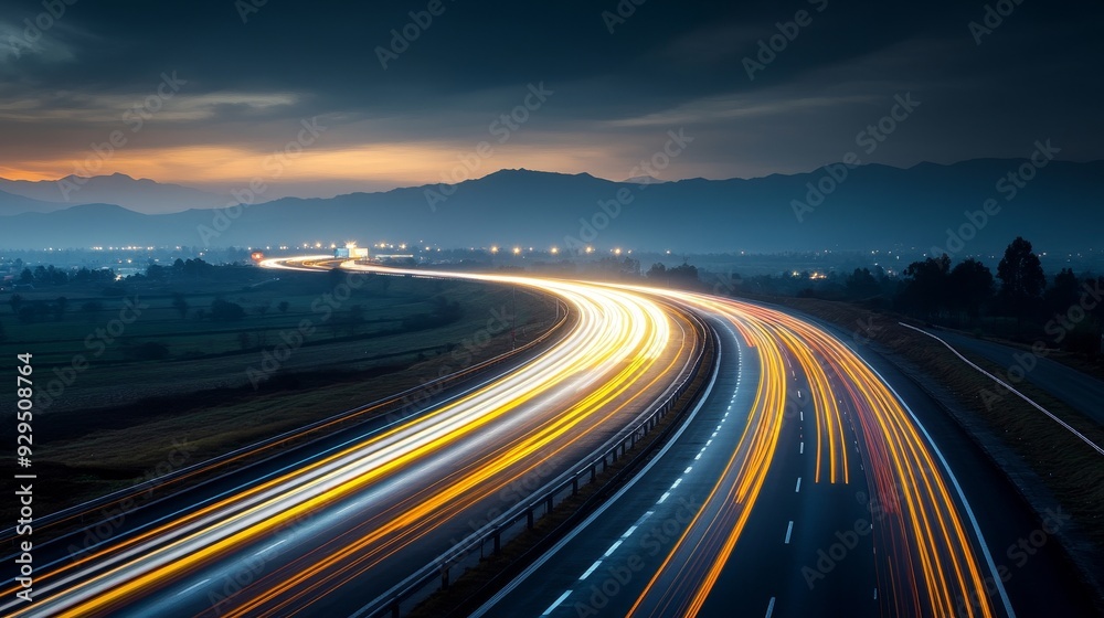 A long exposure shot of a highway at night with streaks of light from cars A long exposure shot of a highway at night with streaks of light from cars
