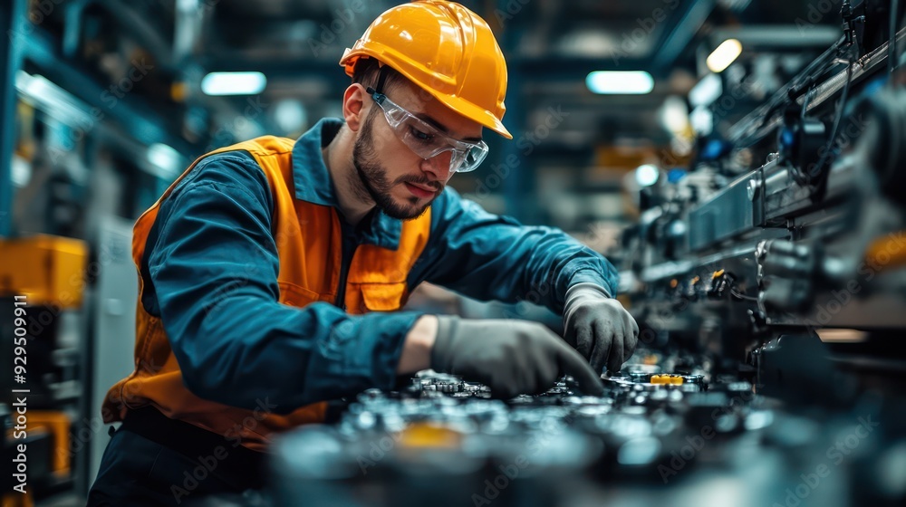 Detailed image of a worker inspecting the quality of finished goods on an assembly line. Detailed image of a worker inspecting the quality of finished goods on an assembly line.