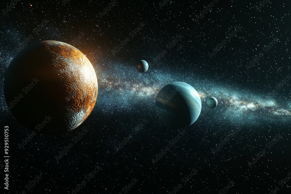 Space cosmic illustration with planets scene created with Generative AI Space cosmic illustration with planets scene created with Generative AI