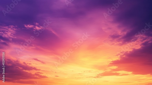 A vibrant sunset with hues of purple, orange, and yellow illuminating the sky.