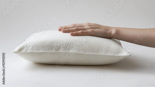 Soft White Pillow with Hand on Top photo