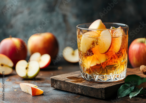 Fresh glass of apple juice accompanied by sliced apples, captured in a high-quality professional food photo, with a clean and bright background emphasizing the freshness.

Keywords:  photo