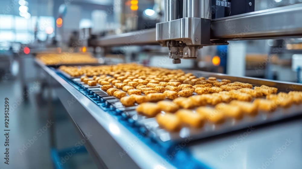 Food production line with automated machinery packaging snacks in a modern facility. Food production line with automated machinery packaging snacks in a modern facility.