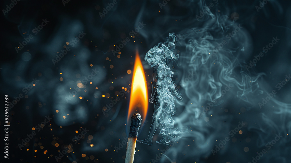 Spectral Dance from Flame: Burning Match with Ghostly Figures Spectral Dance from Flame: Burning Match with Ghostly Figures